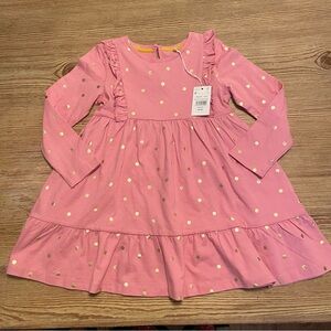 NWT (READ) Mini Boden Long Sleeve Pink Gold Polka Dot Dress